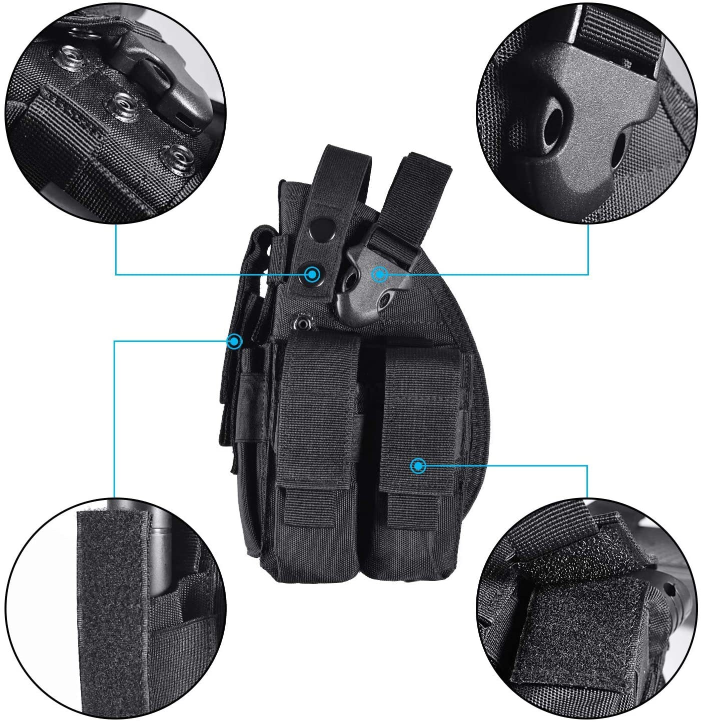 Tactical Universal Adjustable Pistol Holster Multi-function With Dual Magazine Convertible Left & Right Handed Combination Gun Case