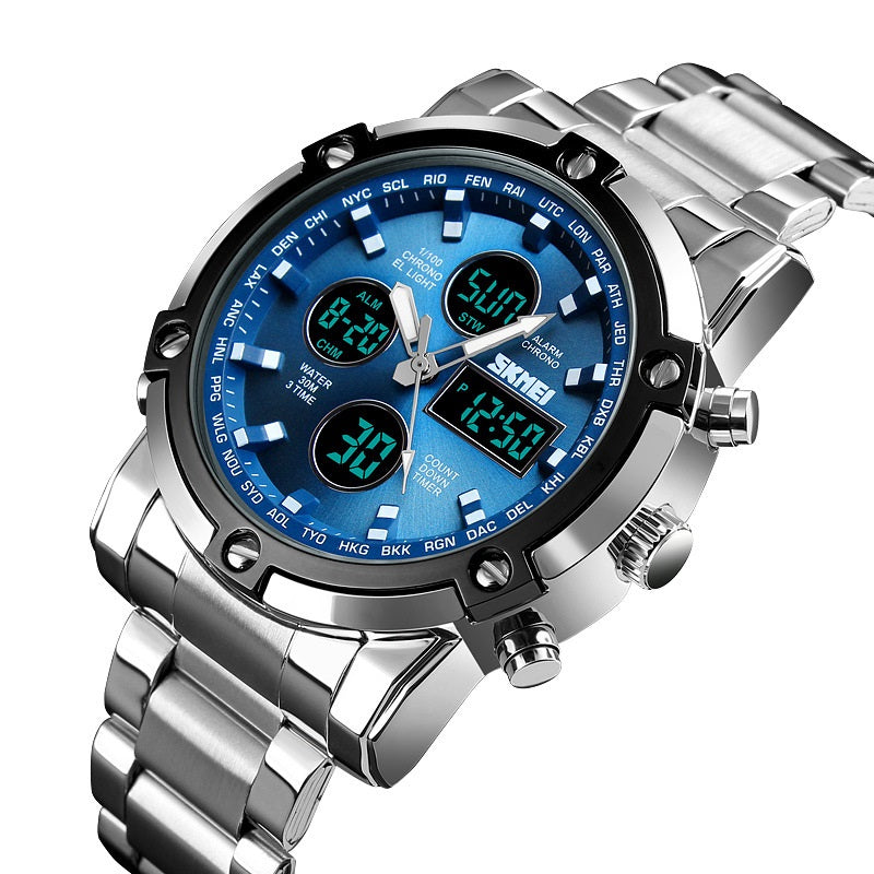 New Fashion Men's Steel Band Watch With Large Dial Business Men's Electronic Wrist Watch