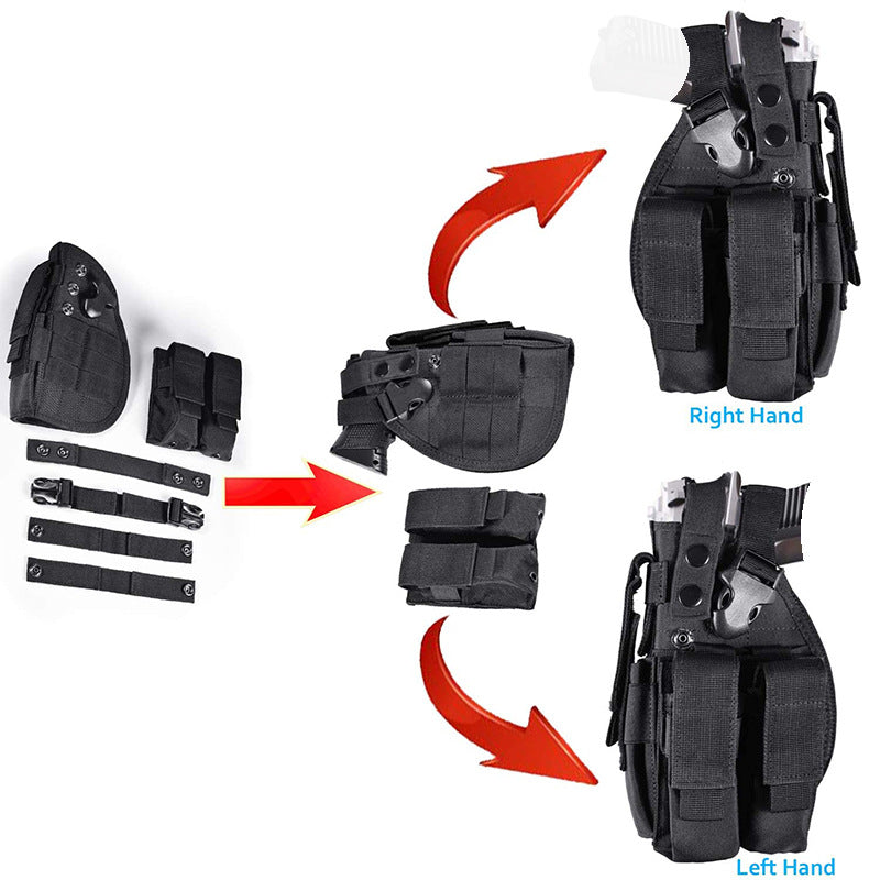 Tactical Universal Adjustable Pistol Holster Multi-function With Dual Magazine Convertible Left & Right Handed Combination Gun Case