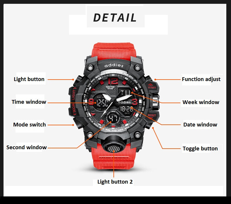 New Electronic Watch Students m Multifunctional Sports Dual-display Men's Watch