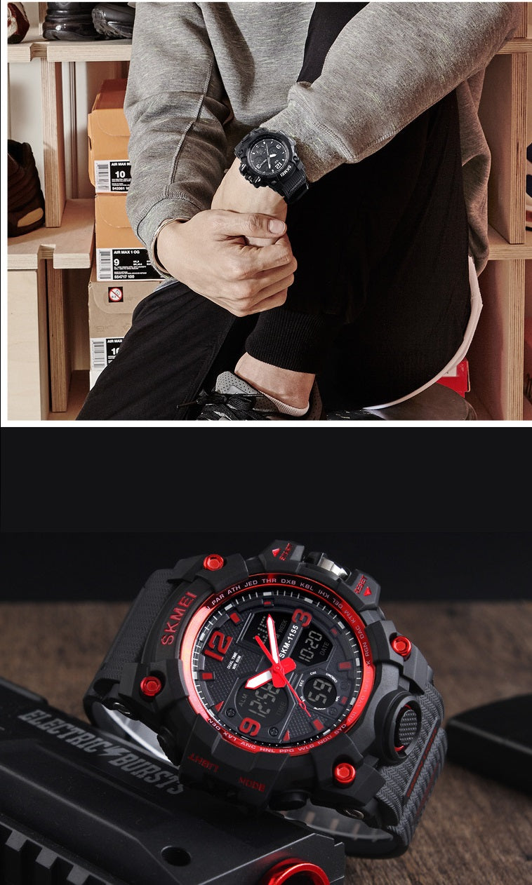 Men's Waterproof Electronic Watch Multifunctional Dual Display Shockproof Outdoor Sports Watch