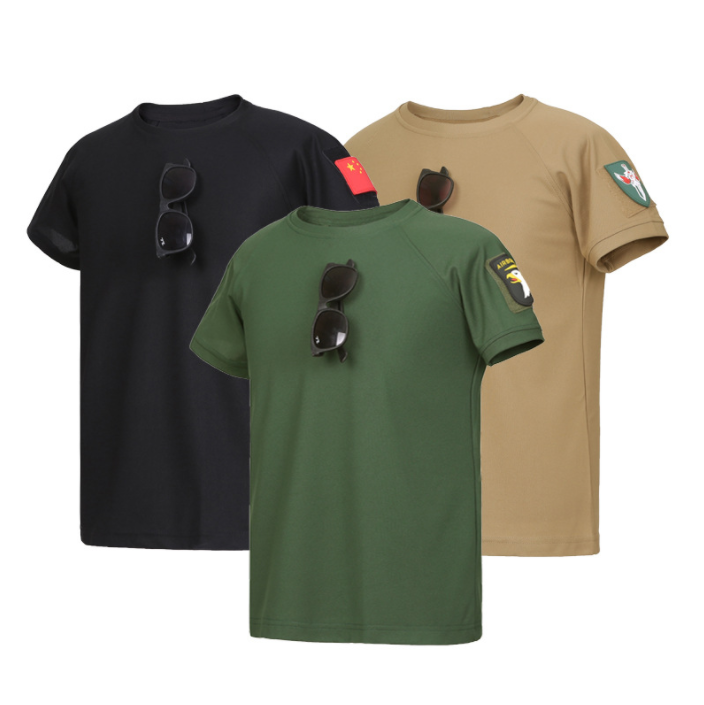 Summer Outdoor Tactical T-shirt Short Sleeve Round Collar Loose Stretch Shirt Training Quick Dry T-shirt