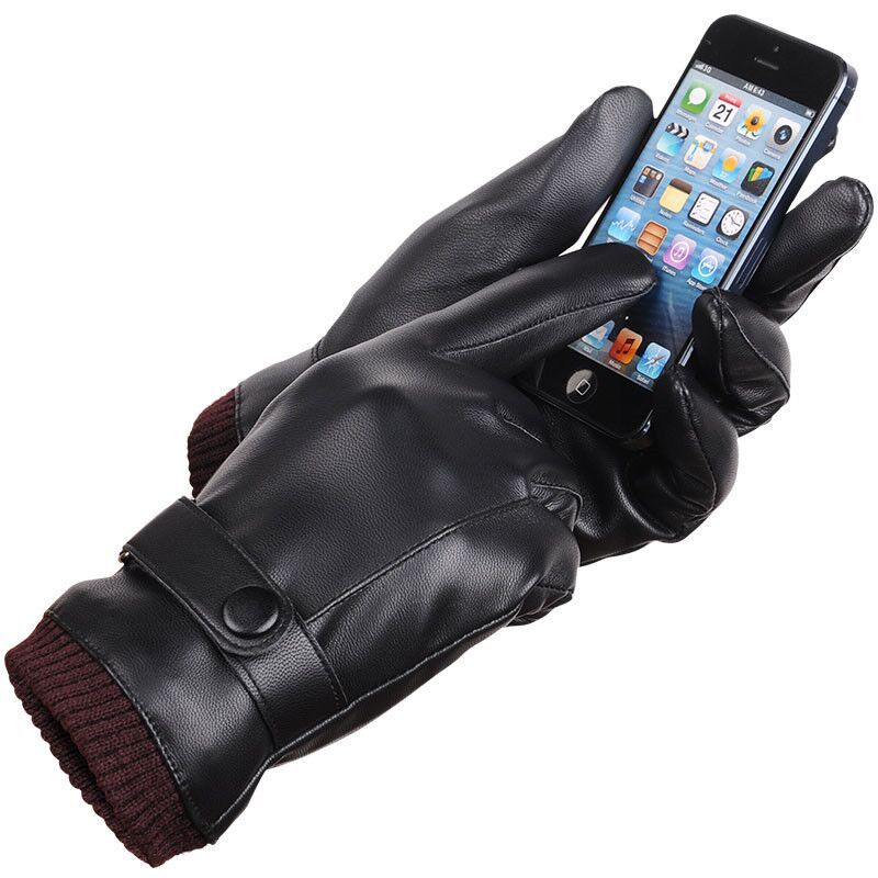 Men's Autumn Winter Leather PU Touch Screen Gloves Men's Warm Cycling Outdoor Sport Gloves