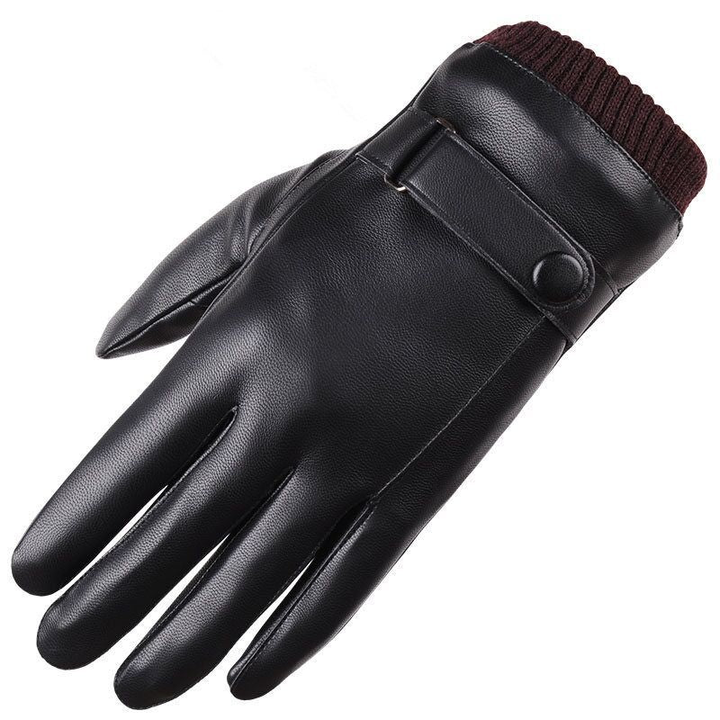 Men's Autumn Winter Leather PU Touch Screen Gloves Men's Warm Cycling Outdoor Sport Gloves