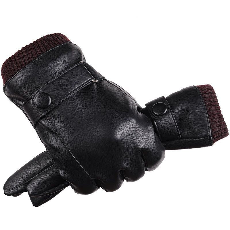 Men's Autumn Winter Leather PU Touch Screen Gloves Men's Warm Cycling Outdoor Sport Gloves