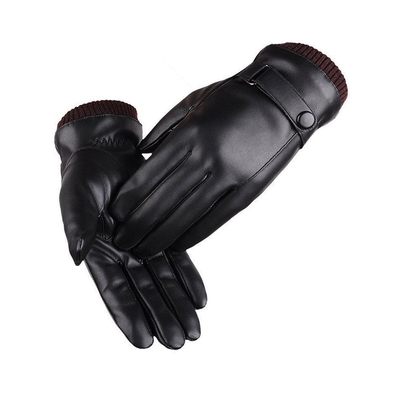 Men's Autumn Winter Leather PU Touch Screen Gloves Men's Warm Cycling Outdoor Sport Gloves