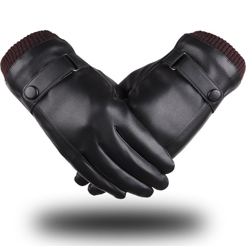 Men's Autumn Winter Leather PU Touch Screen Gloves Men's Warm Cycling Outdoor Sport Gloves