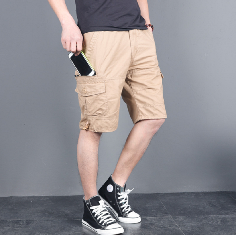 Outdoor Summer Men's Loose Casual Nickel Medium Trousers Multi-pocket Overall Shorts Elasticated Waist Pants