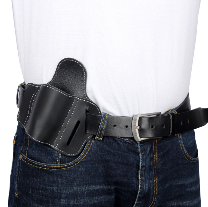 Universal Cowhide Black Concealed Carry Small Waist Holster Outdoor Sports Tactical Holster