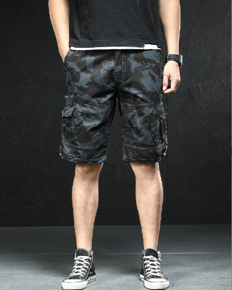 Outdoor Summer Men's Loose Casual Nickel Medium Trousers Multi-pocket Overall Shorts Elasticated Waist Pants