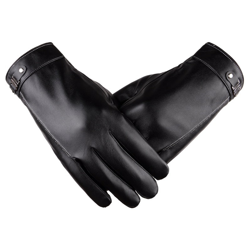 Men's Autumn Winter Leather PU Touch Screen Gloves Men's Warm Cycling Outdoor Sport Gloves