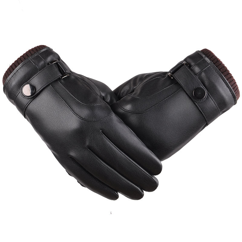 Men's Autumn Winter Leather PU Touch Screen Gloves Men's Warm Cycling Outdoor Sport Gloves