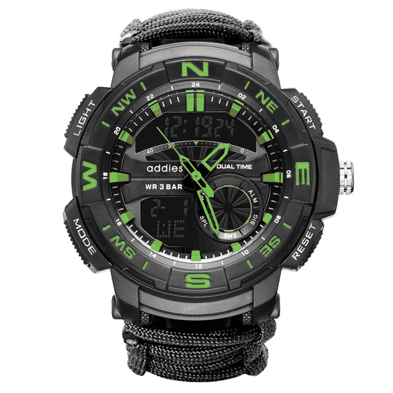 Luminous Multifunctional Compass Watch Outdoor Hiking Whistle Flint Waterproof Electronic Men's Watch