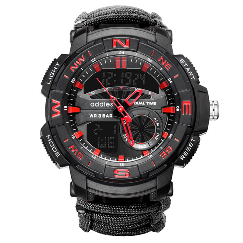 Luminous Multifunctional Compass Watch Outdoor Hiking Whistle Flint Waterproof Electronic Men's Watch