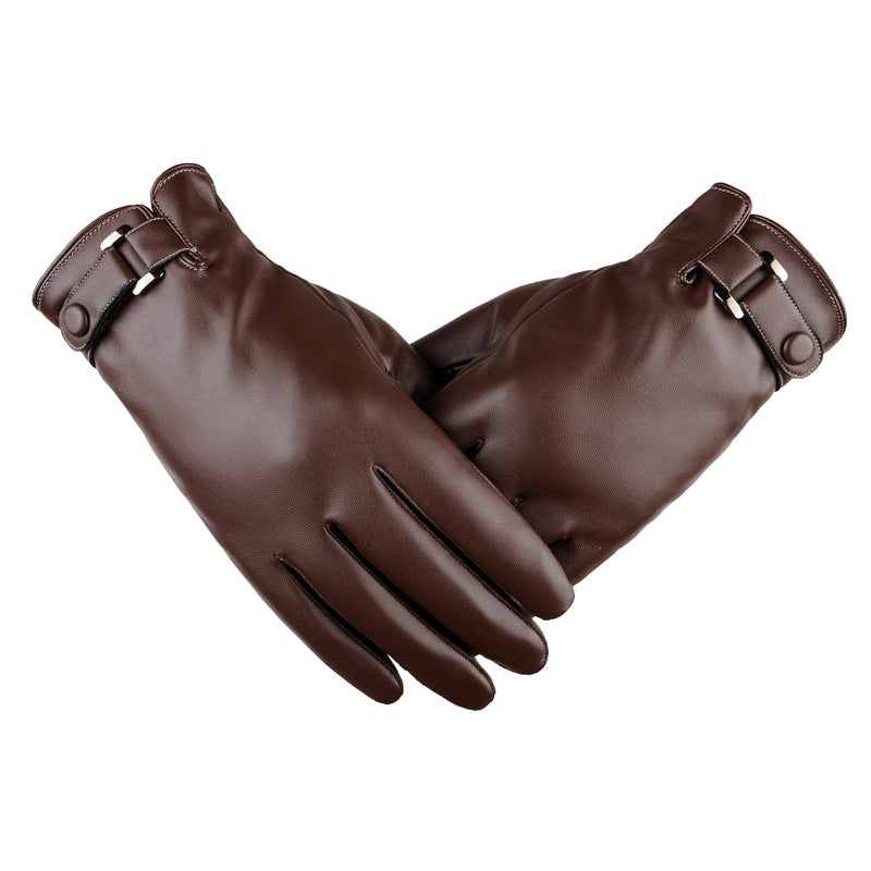 Men's Autumn Winter Leather PU Touch Screen Gloves Men's Warm Cycling Outdoor Sport Gloves