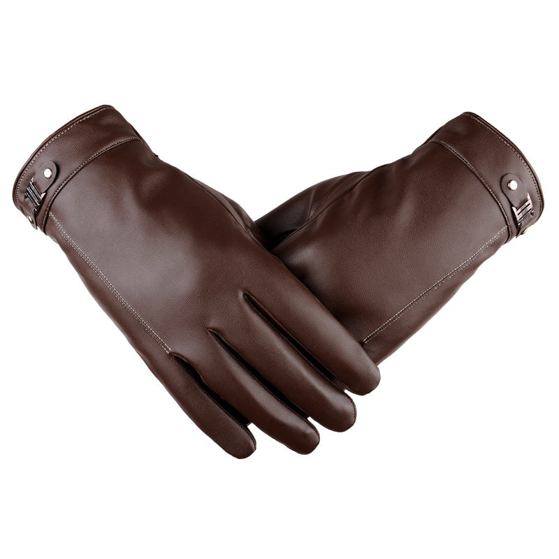 Men's Autumn Winter Leather PU Touch Screen Gloves Men's Warm Cycling Outdoor Sport Gloves