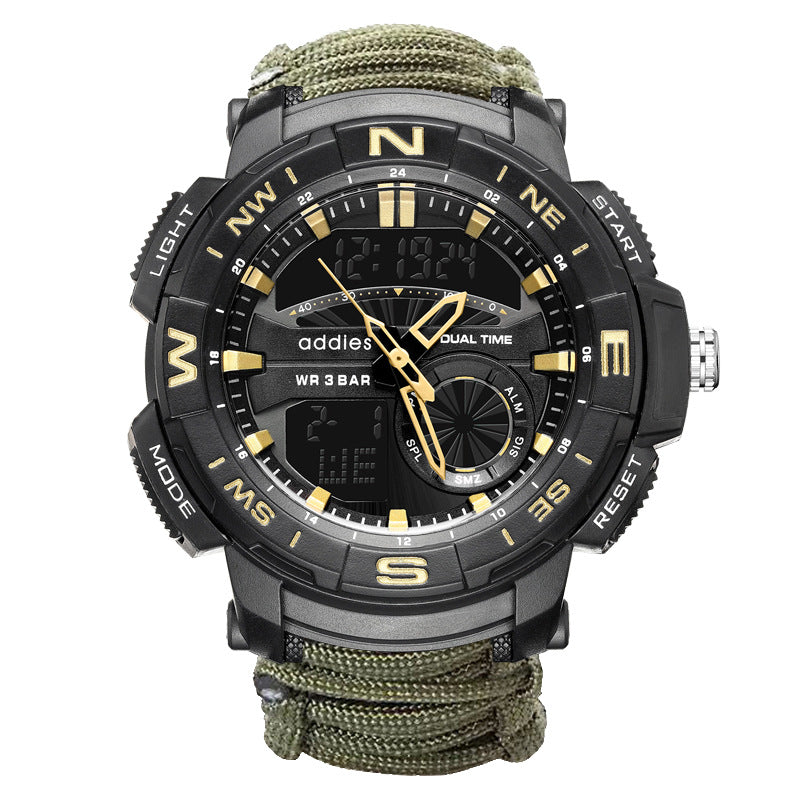 Luminous Multifunctional Compass Watch Outdoor Hiking Whistle Flint Waterproof Electronic Men's Watch