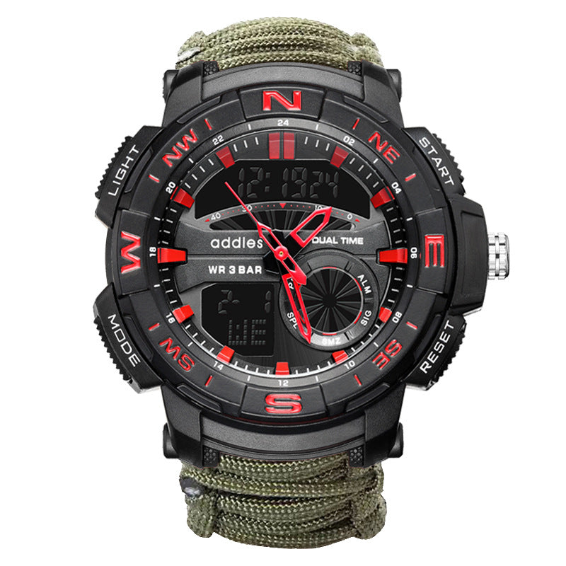 Luminous Multifunctional Compass Watch Outdoor Hiking Whistle Flint Waterproof Electronic Men's Watch