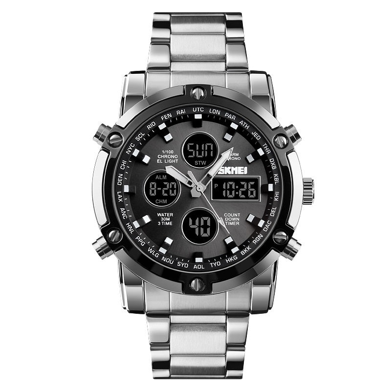 New Fashion Men's Steel Band Watch With Large Dial Business Men's Electronic Wrist Watch