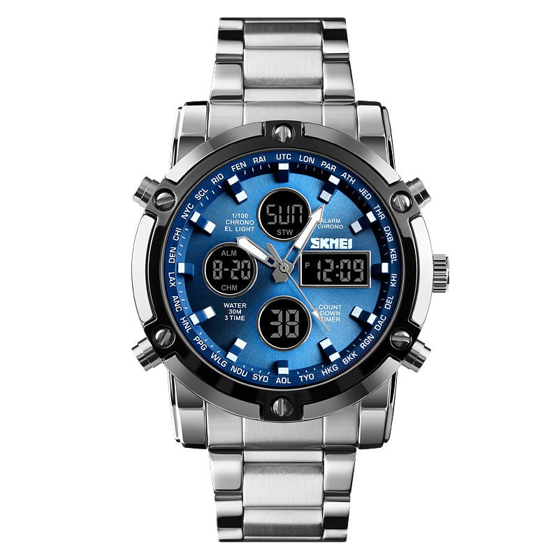 New Fashion Men's Steel Band Watch With Large Dial Business Men's Electronic Wrist Watch